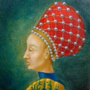 Miniature Oil Painting Lady in a Red Balzo by Ciana di Carlo