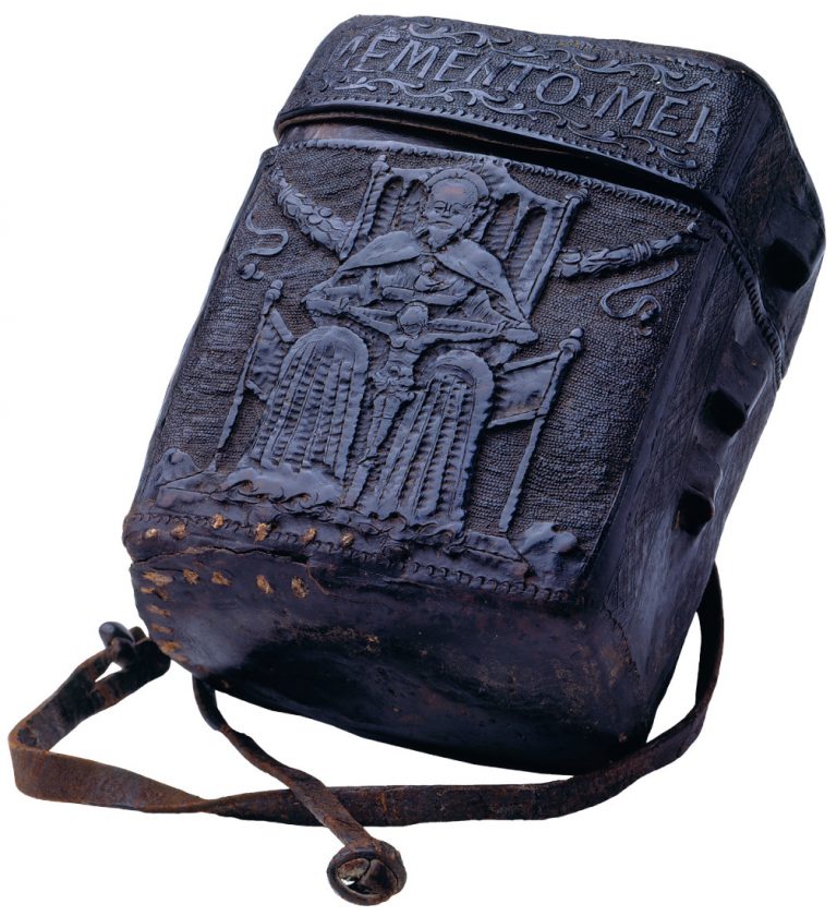 Leather case that houses the Visconti-Sforza Tarot deck at the Morgan Library